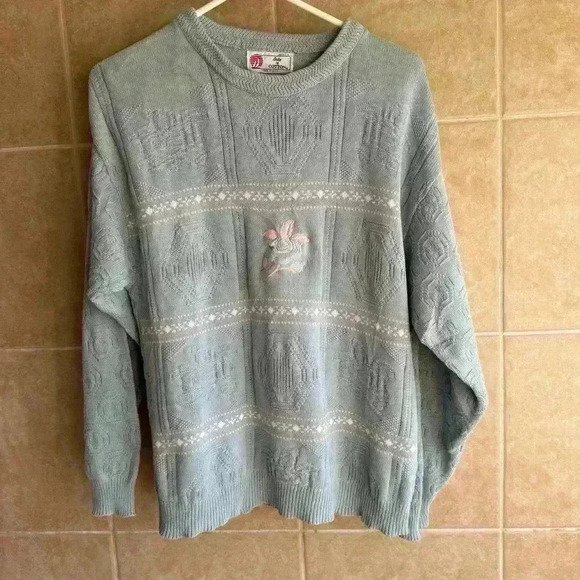 Vtg Isle of Cotton Women’s Large Sweater Embroidered Floral Cottage Grandma Cozy - Picture 3 of 10